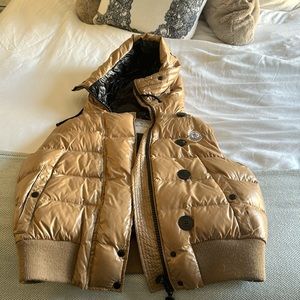 Moncler hooded vest with detachable real fur hood lining. Size 2